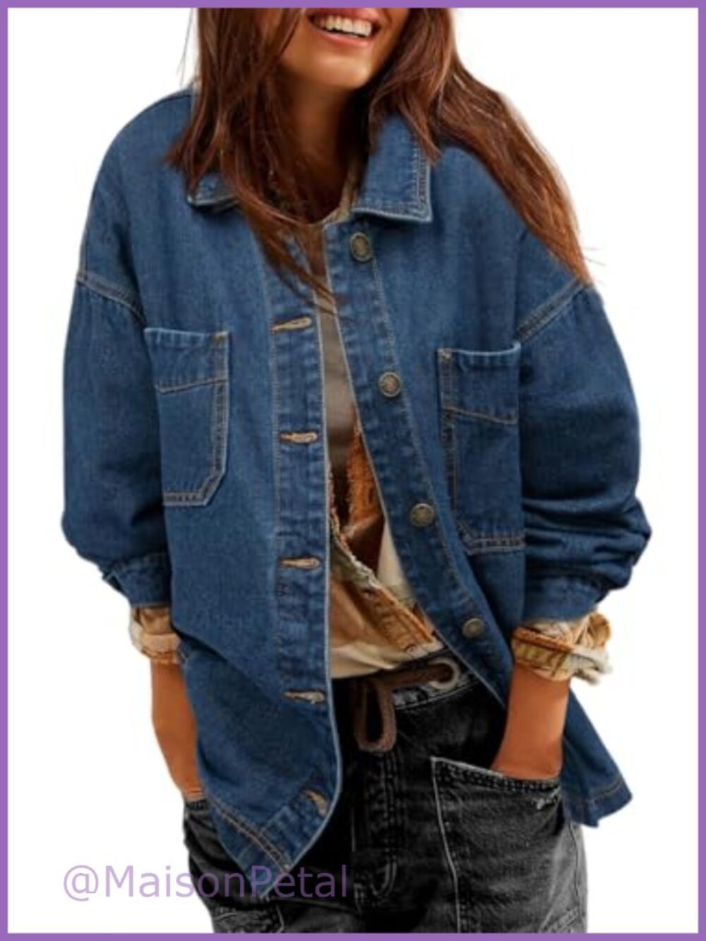 Oversized Boyfriend Denim Jacket Long Sleeve Tunic Button Down Women's